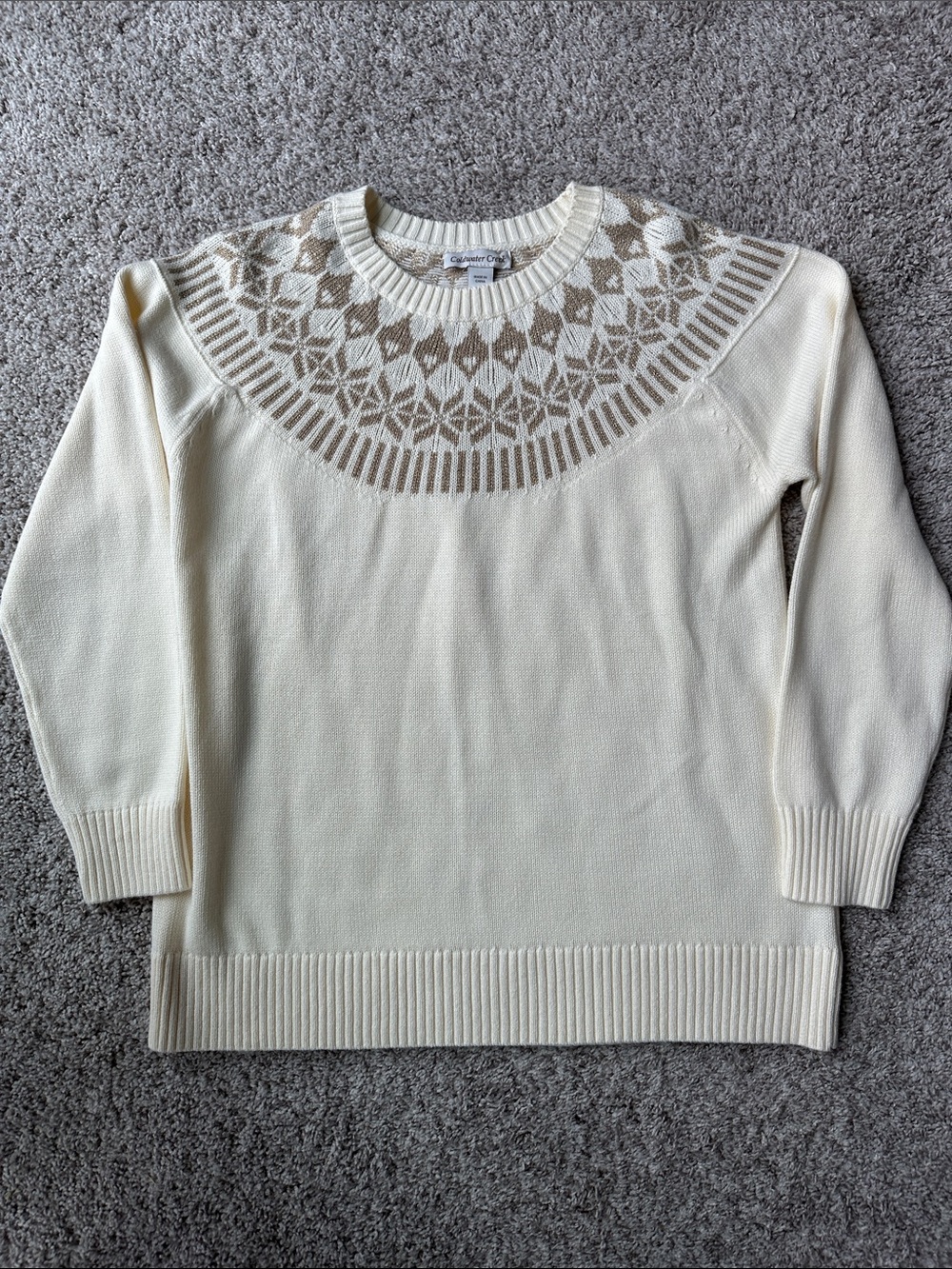 Coldwater Creek EUC cream & metallic thread sweater. Size Medium, Cotton/acrylic